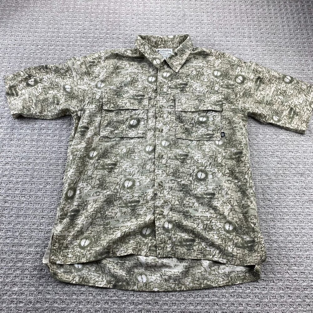 Vintage Columbia Sportswear Company Shirt Men M Brown Green Rayon Button Up Polo